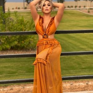 Mesh Resort Maxi Dress Burnt Orange